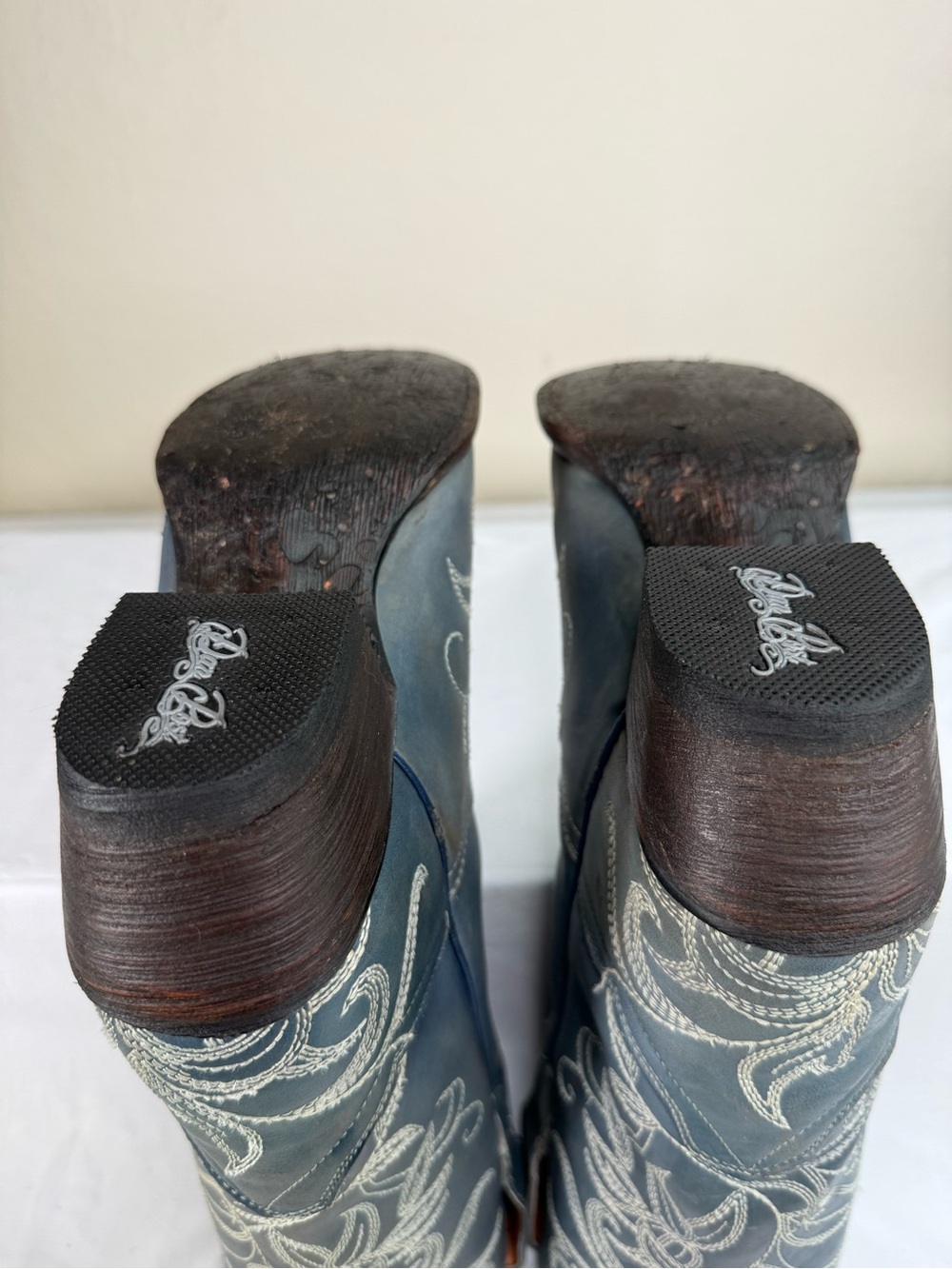 Dan Post Nora Blue Leaf Stitch Leather Western Cowboy Distressed Boots Size 8 - Picture 14 of 16